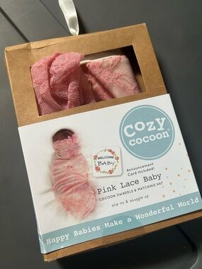 Cozy Cocoon Pink Lace Baby Swaddle & Matching Hat